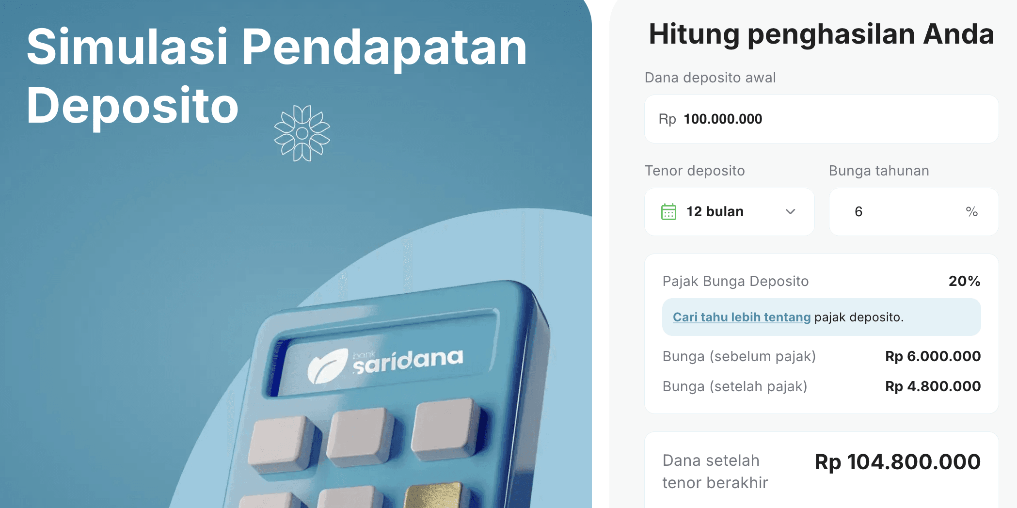 kalkulator deposito bank bpr saridana
